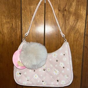 Pink Quilted Shoulder Bag with Floral Design